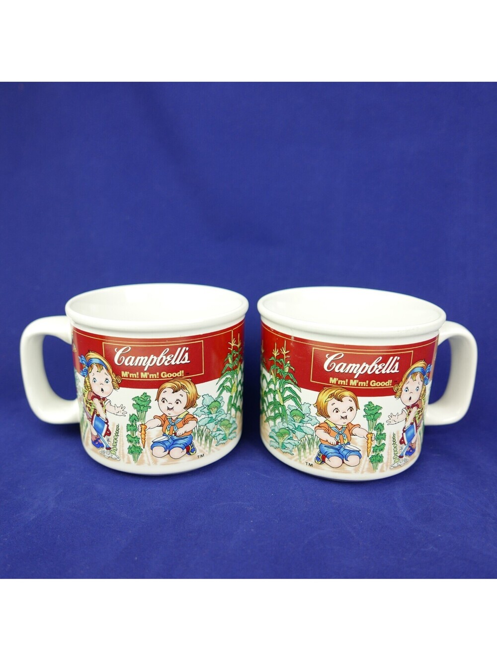 Vintage 1993 Campbell's Soup Mugs Set of 2 Westwood Kids Vegetable Garden 14oz